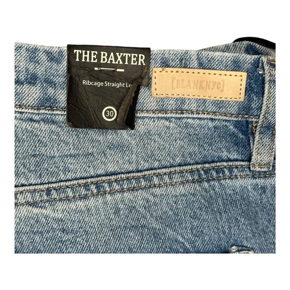 NWT Blank NYC Baxter Super High Waist Ripped Raw Hem Straight Leg Jeans Sz: 30 - Picture 3 of 15